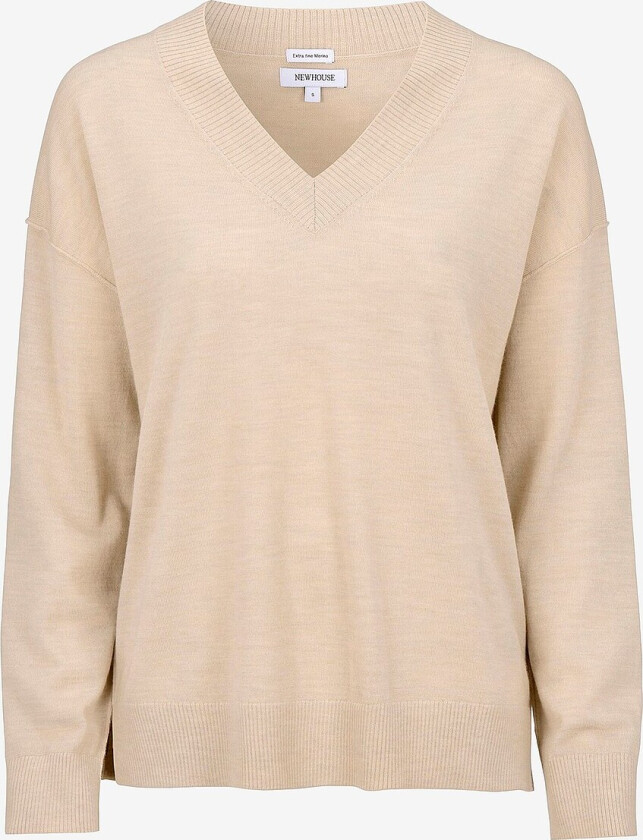 V-hals i merinoull Lara - Beige