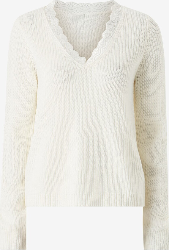 Genser viLou Rev V-neck L/S Lace Knit Top - Hvit