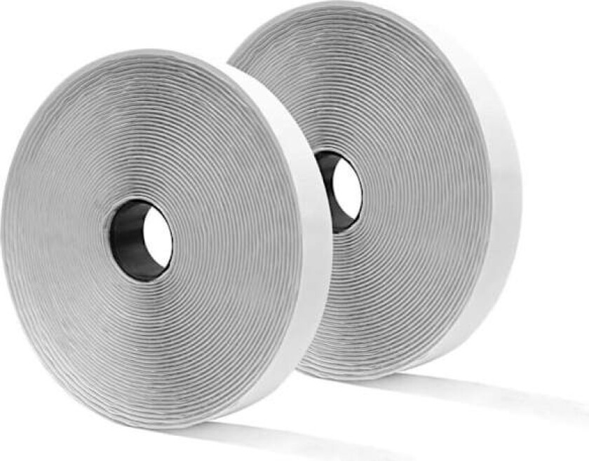 25 meter x 25 mm selvklebende borrelås, selvklebende borrelås, selvklebende tape, 25 mm bredde, 25 m borrelås og 25 m løkke, hvit KLB