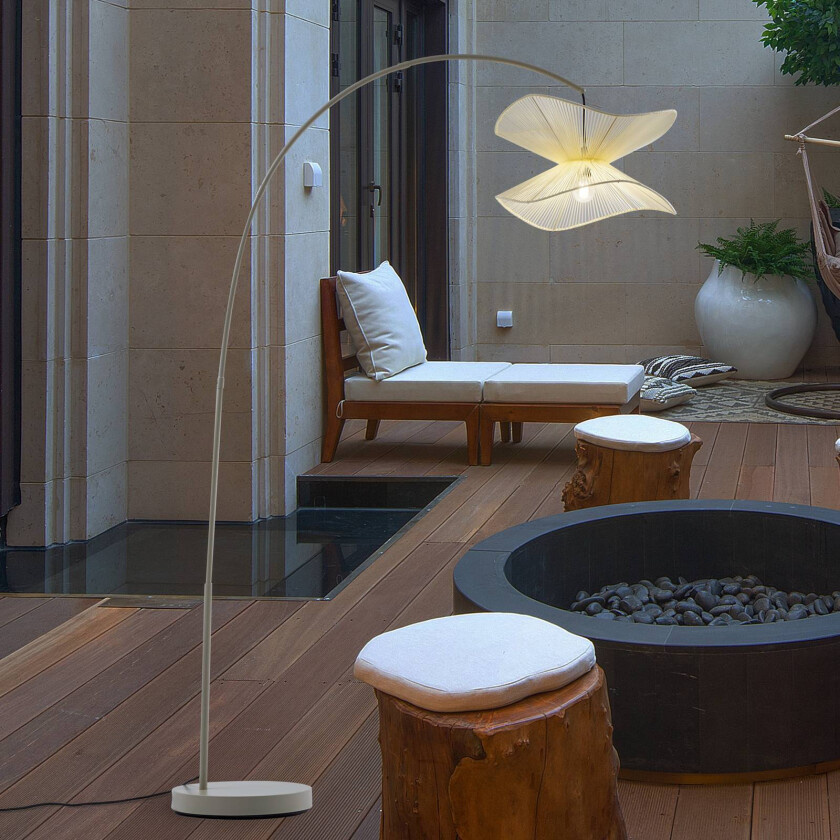 Lindby utendørs gulvlampe Valdorin, beige, bomull, Ø 50 cm