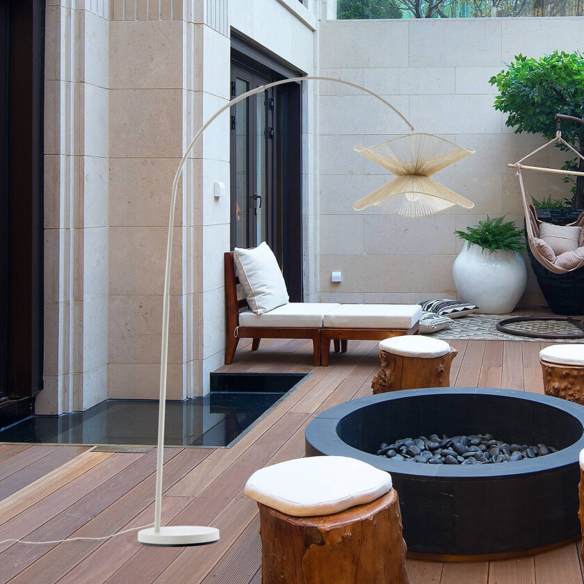 Lindby buelampe Valdorin, beige, papir, høyde 195 cm