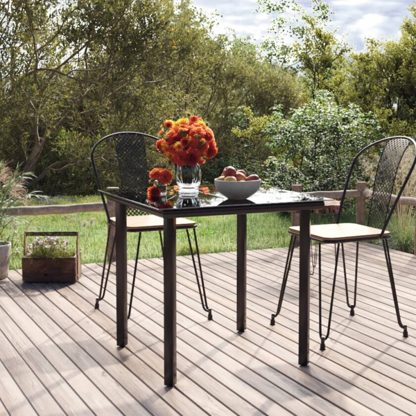 Utendørs spisebord svart 80x80x74cm stål og herdet glass