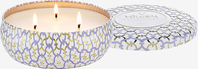 Mountain Lavender & Chamomile 3-Vegget Tin Candle 40H - Hvit