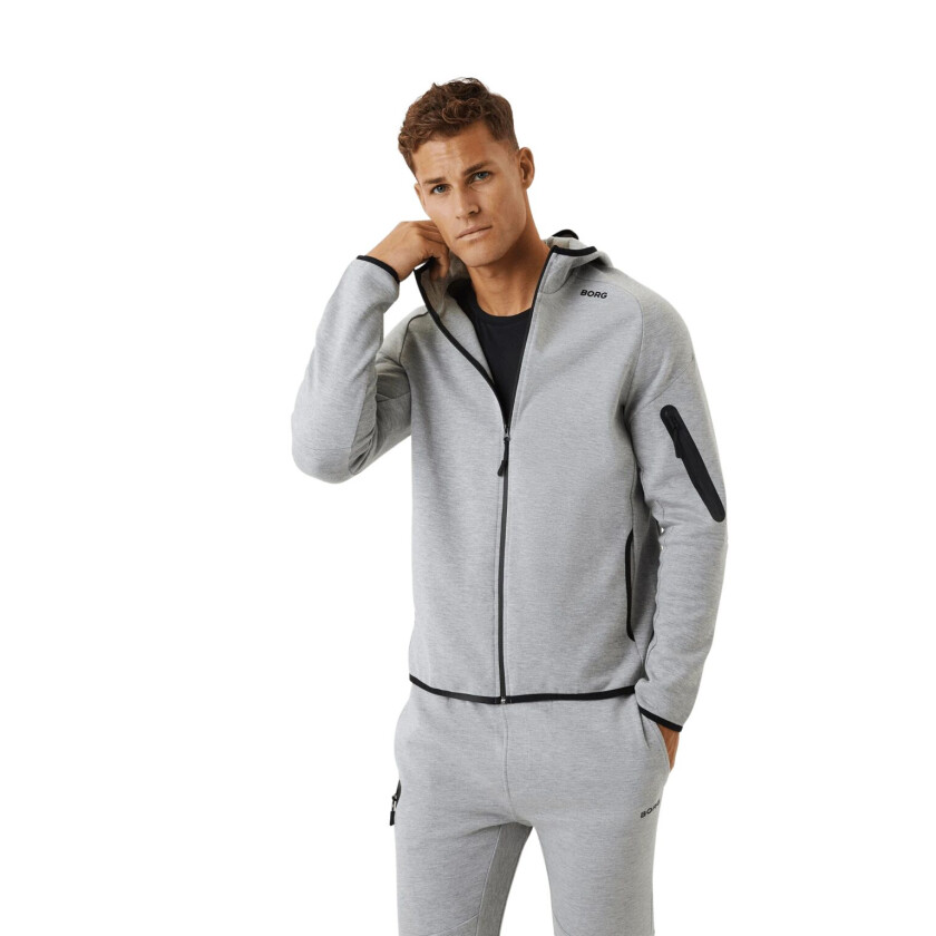 Borg Tech Sweat Hoodie, hettejakke, herre Light Grey Melange