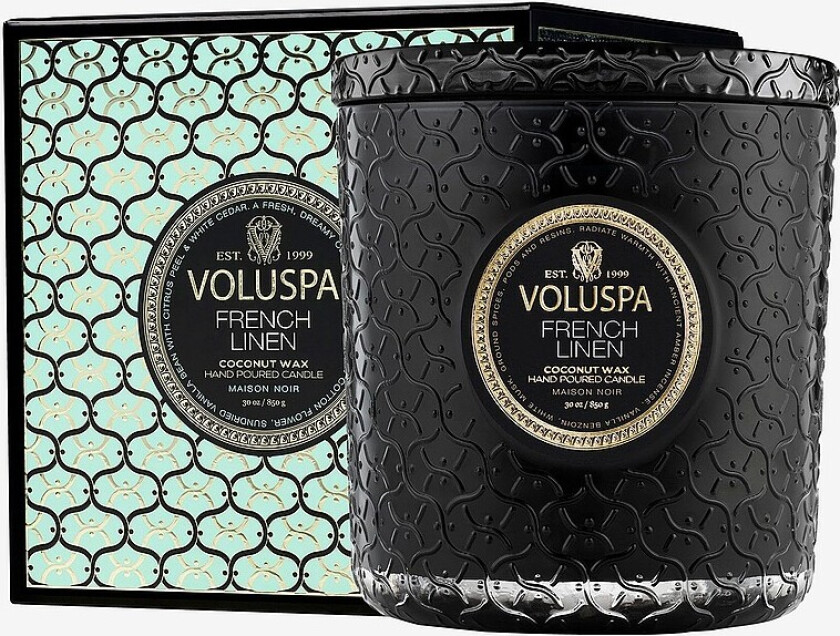 French Linen Boxed Luxe Jar Candle 80H - Svart