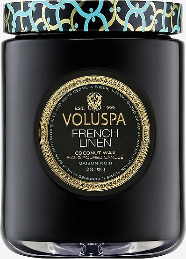 French Linen Large Glass Jar Candle 100H - Svart