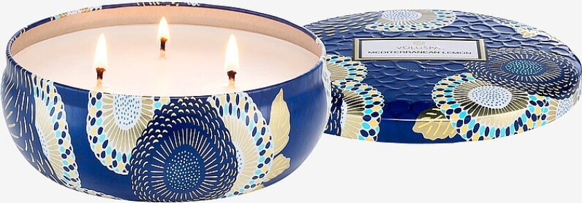 Mediterranean Lemon 3-Wick Tin Candle 40H - Blå