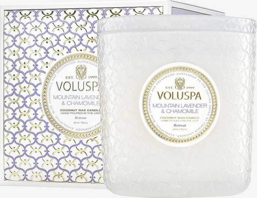Mountain Lavender & Chamomile Boxed Luxe Jar Candle 80H - Hvit