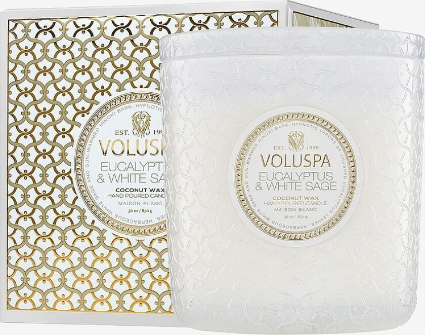 Eucalyptus & White Sage Boxed Luxe Jar Candle 80H - Hvit