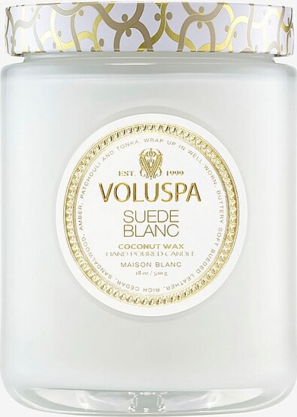 Suede Blanc Large Glass Jar Candle 100H - Hvit