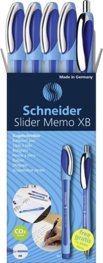 Schneider Kulepenn 4 Kulepenner Memo Bl+1 Rave Bl 0,7 Mm Blå