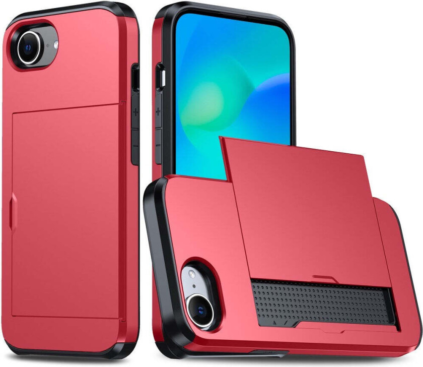 iPhone 16e Multifunksjonelt Bakdeksel med Kortholder - Rød