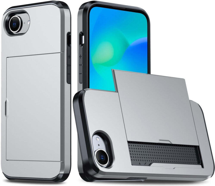 iPhone 16e Multifunksjonelt Bakdeksel med Kortholder - Sølv