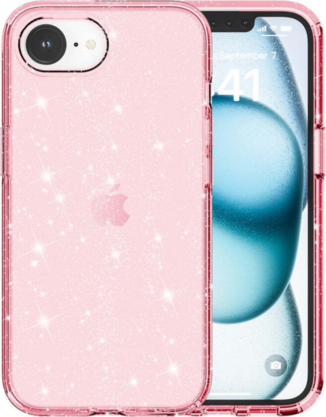 iPhone 16e Hybrid Glitter Plast Deksel - MagSafe Kompatibel - Rosa