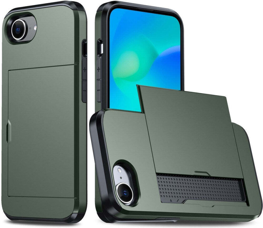 iPhone 16e Multifunksjonelt Bakdeksel med Kortholder - Mørkegrønn