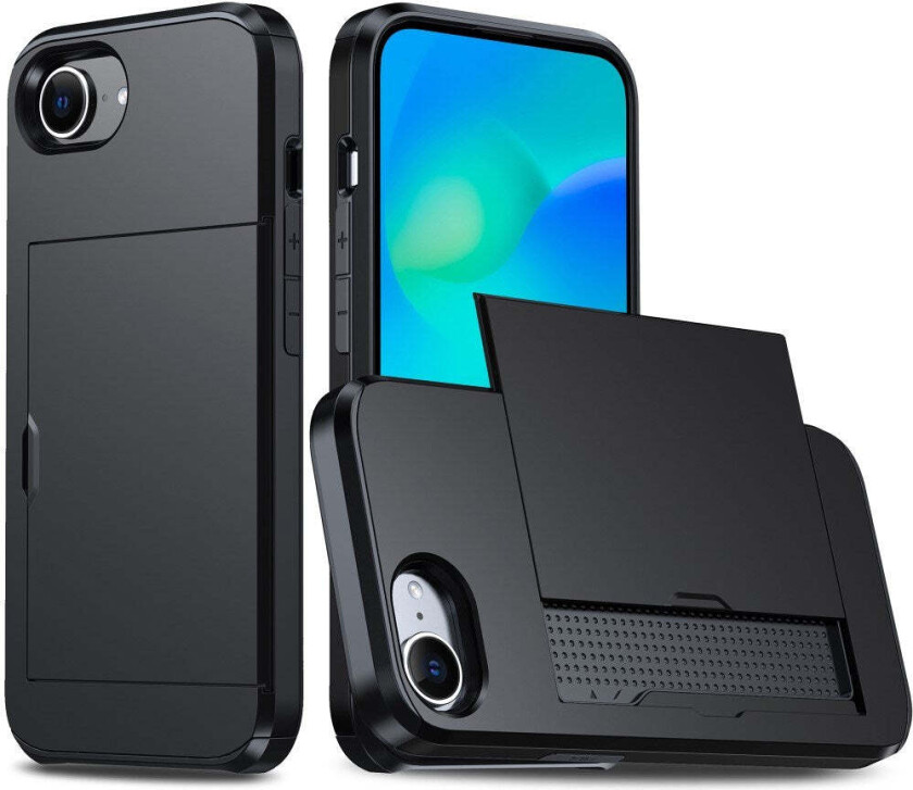 iPhone 16e Multifunksjonelt Bakdeksel med Kortholder - Svart