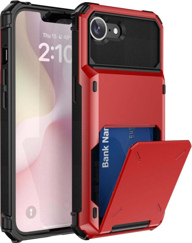 iPhone 16e Håndverker Deksel med Kortholder - Rød
