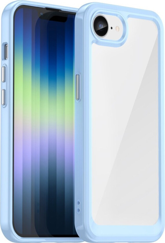 iPhone 16e Hybrid Plast Deksel - Gjennomsiktig / Blå Kant