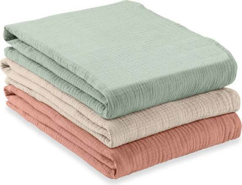 Cuddle N Clean Musselinteppe 3-Pakk, Sage/Beige/Cork - Gulpekluter & Babytepper - 100% Bomull