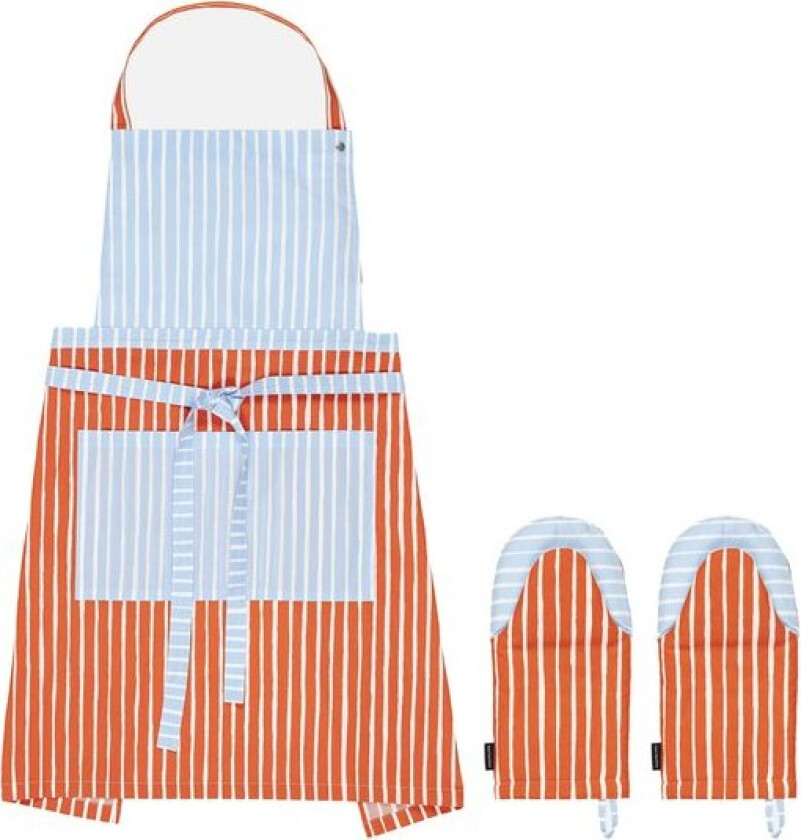 Bilde av Piccolo forkle og grytevotter hvit/tomat rød/blå