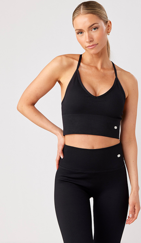 Ribbet Sport-BH Svart