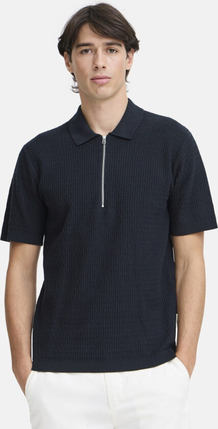 CFJOE SS structured polo knit, Dark Navy, 2XL, Piketrøyer