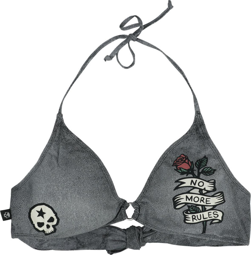 Bikinitopp - Bikini Topp med Old School Prints - S til XXL - Damer - mørkegrå-svart