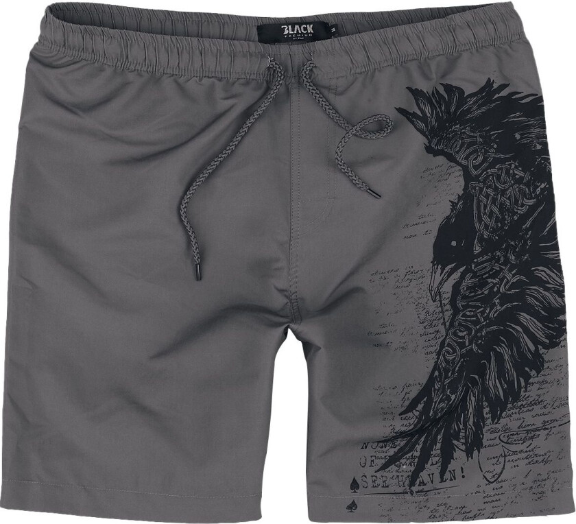 Badeshorts - Swim Shorts with Raven Print - S til XXL - Herrer - grå
