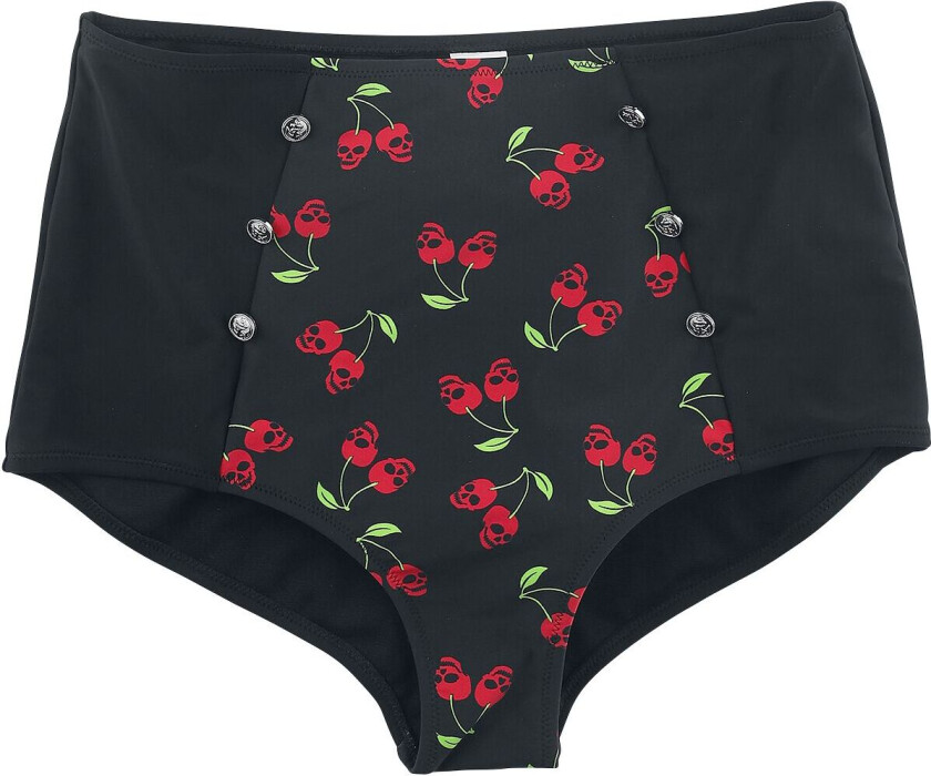 Bikinitruse - Svart Bikini Underdel med Rockabilly Print og Knapper - S til XXL - Damer - svart