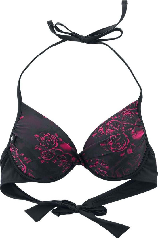 Bikinitopp - Svart Bikini Topp med Hodeskalle og Roser Motiv - S til XXL - Damer - svart