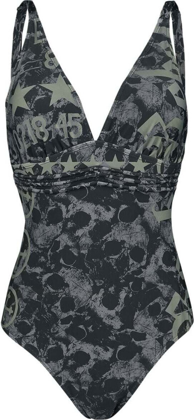 Badedrakt - Svart Svømmedrakt med Skull Mønster og Prints - S til XXL - Damer - svart