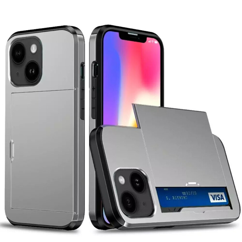 iPhone 13 Drop Proof Deksel m. Lommebok - Mørkegrå