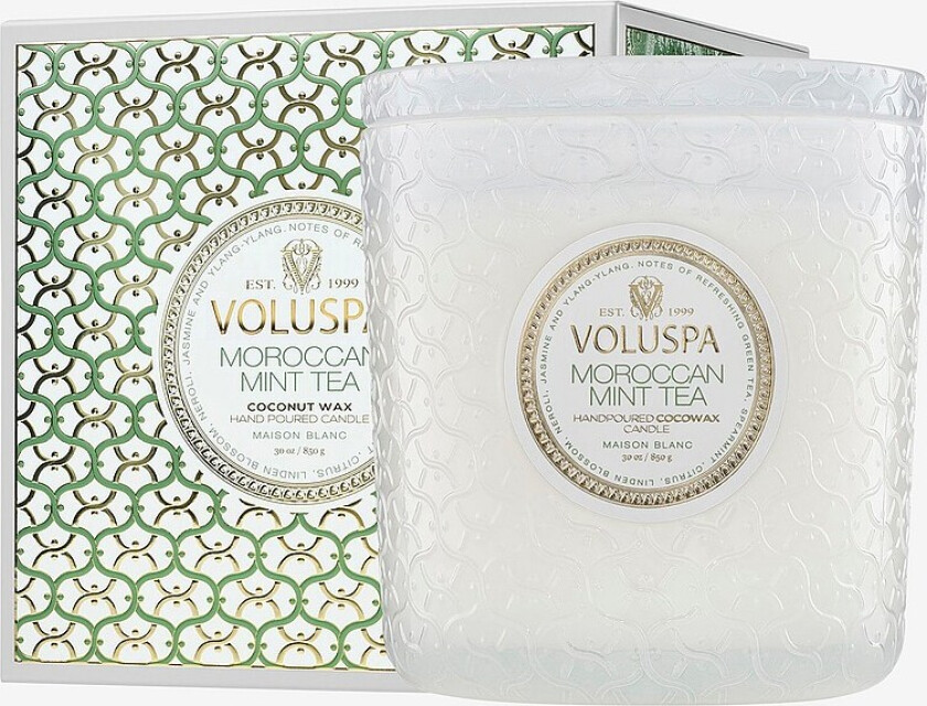 Moroccan Mint Tea Boxed Luxe Jar Candle 80H - Hvit