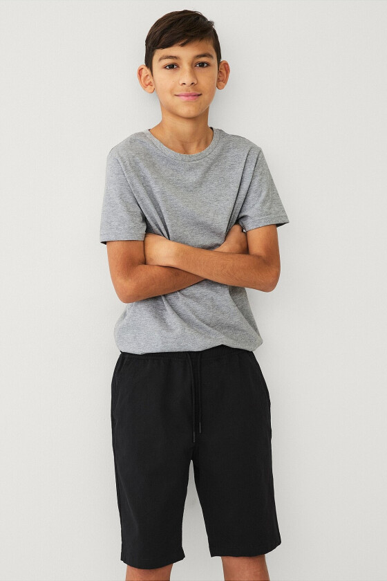 Shorts i bomullstwill - Svart
