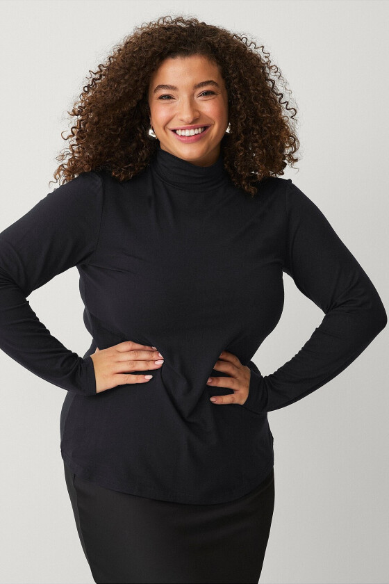 Topp Vturtle Neck, L/s, Blouse - Svart