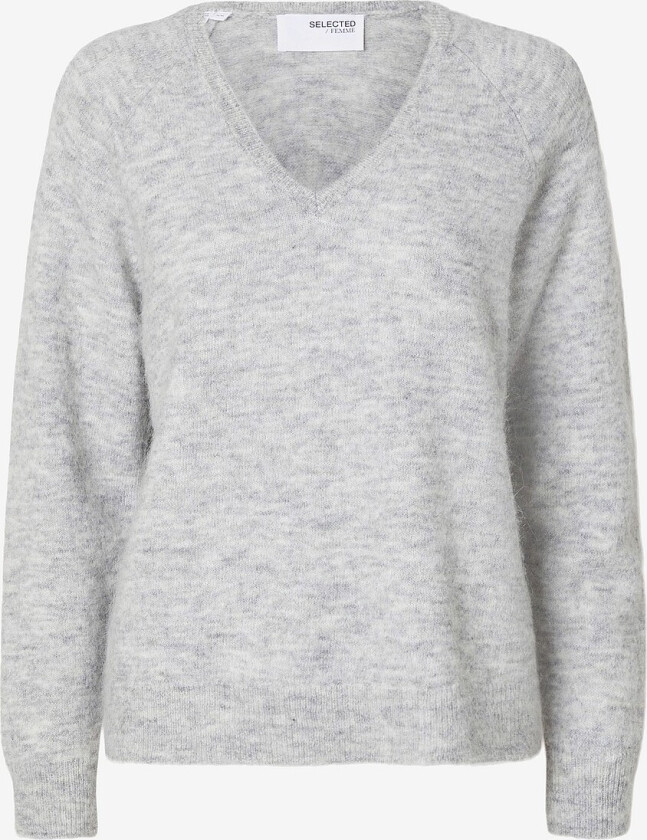 Genser slfLulu New LS Knit V-neck B - Grå