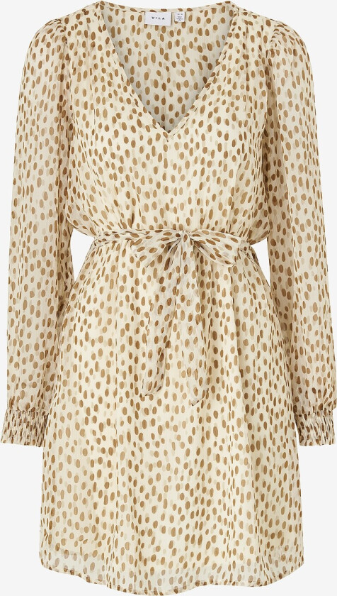 Kjole viFalia Smock V-neck L/S Dress - Beige