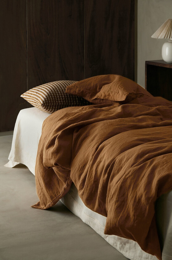 Sengesett Candice i vasket lin, 2 eller 3 deler - Brun