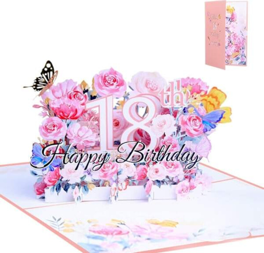 Zulbceo 3D 18-årsdag gratulasjonskort. Bursdagskort med konvolutt for kvinner, mødre, jenter, menn, venner, romantisk gavekort