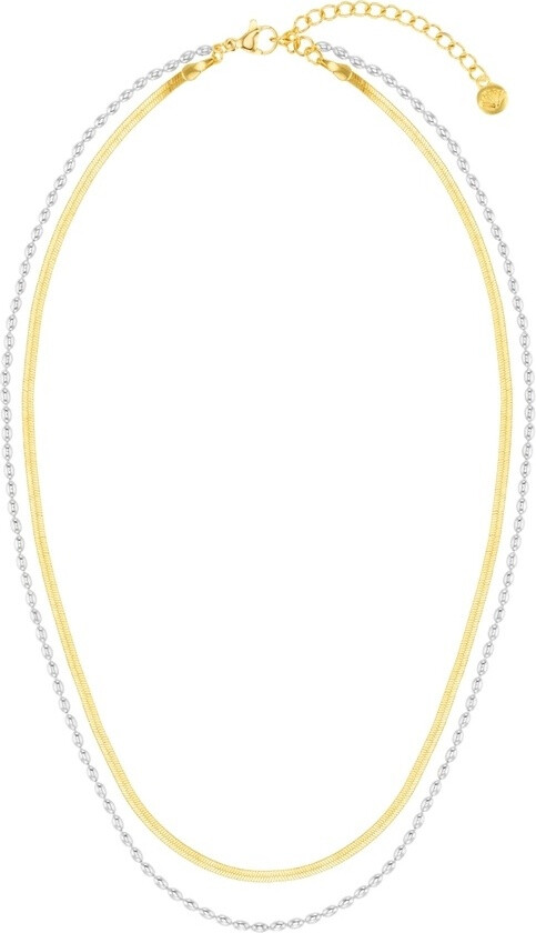 Jewellery Mixed Plate Snake & Bead Chain 2 Row Necklace