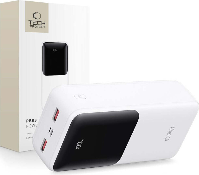 Powerbank 10000mAh – Rask lading med 22.5W - Hvit