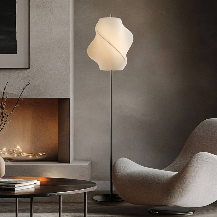 Lucande gulvlampe Tovina, tekstil, hvit, høyde 165 cm