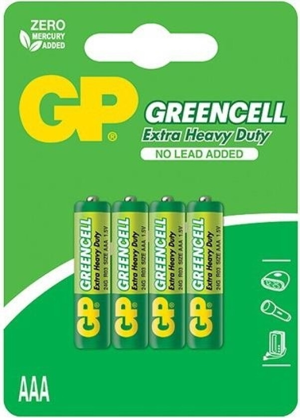 Gp Batteries Greencell Aaa, Engangsbatteri, Aaa, Sinkklorid, 1,5 V, 4 Stykker, Grønn
