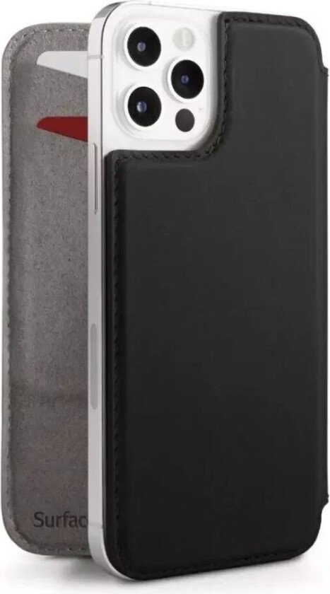 iPhone 12 Pro Max SurfacePad Flipdeksel i Ekte Nappaskinn - Svart