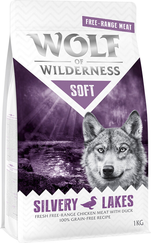 1 kg Wolf of Wilderness hundefôr til spesialpris! - Silvery Lakes - Frittgående kylling & And (Soft & Strong)