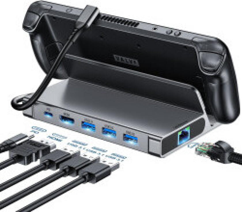 HUB Adapter for Steam Deck USB-C USB-A HDMI RJ45 PD grå