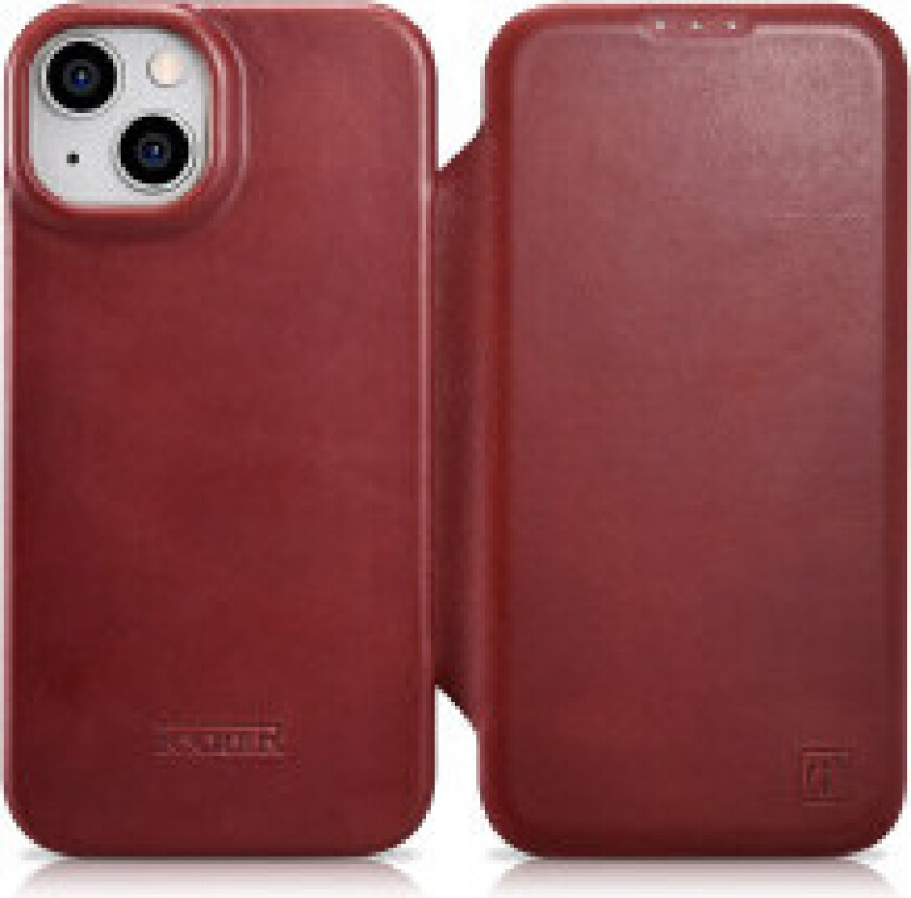 iPhone 14 magnetisk flip-deksel MagSafe CE Oil Wax Premium Leather Burgundy