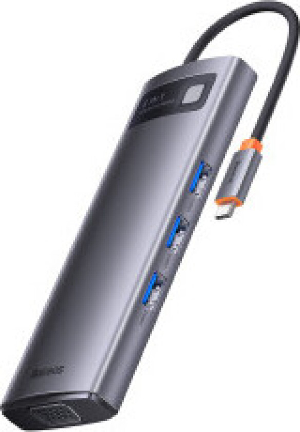 HUB 8in1 dockingstasjon USB-C 1xHDMI 3xUSB 3.2 1xStrømlevering SD-kortleser TF-kortleser VGA grå