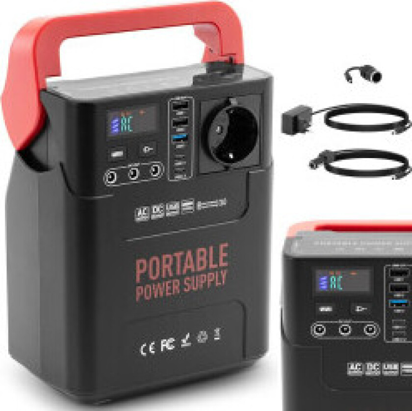 Bærbar kraftstasjon for lading powerbank 3xUSB 2xUSB-C 3xDC 1xAC 20 Ah LED