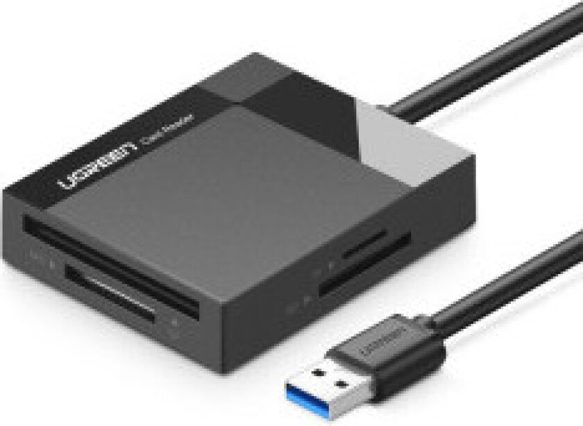 SD / micro SD / CF / MS minnekortleser, USB 3.0 plugg 1m - svart